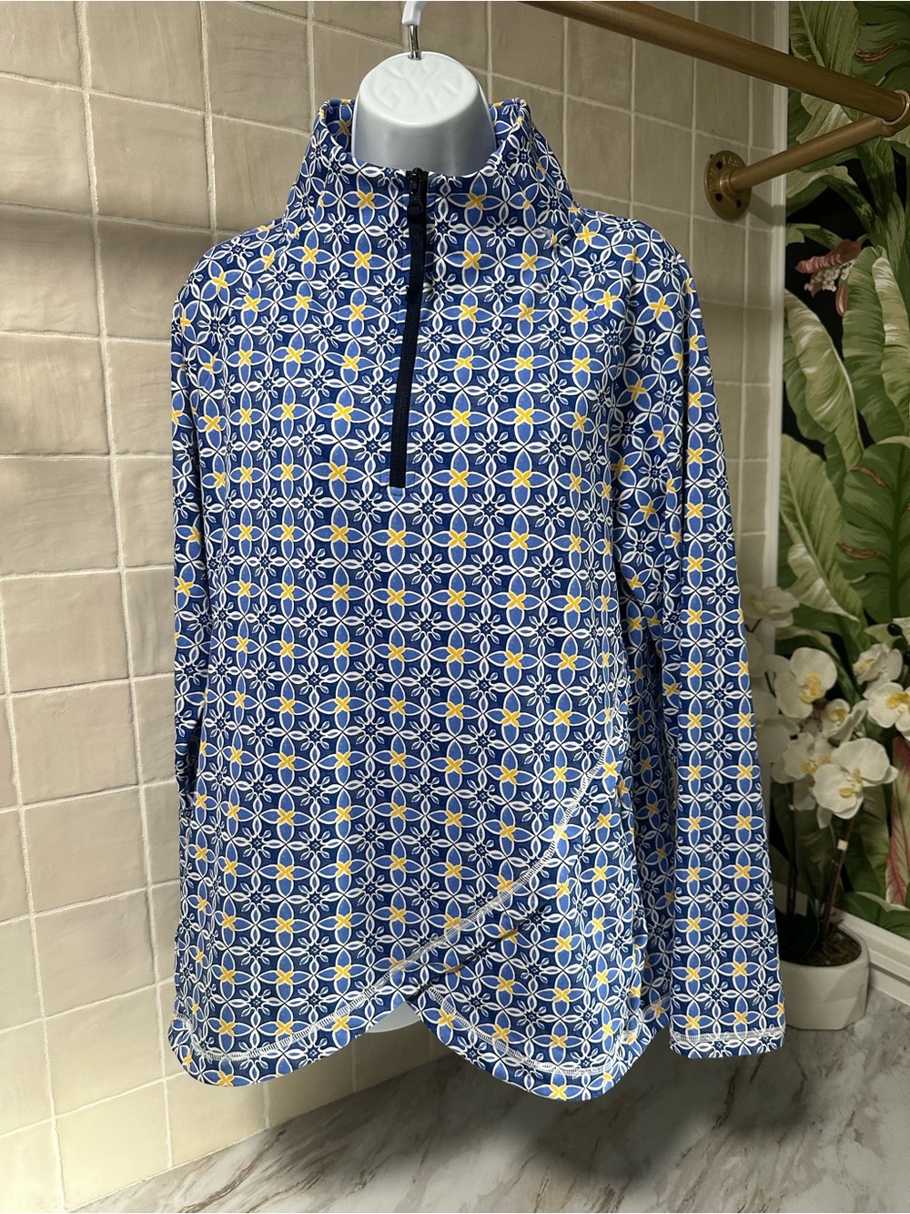 T by Talbots blue & yellow quarter zip pullover Size L - EUC